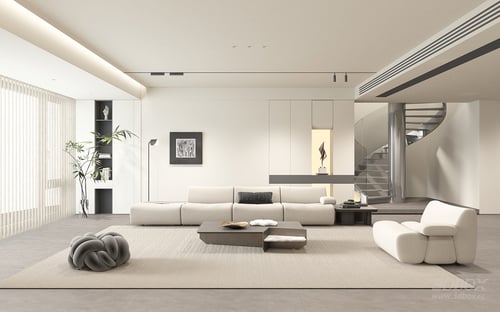 Modern Minimalist Cream Style Living Room Interior 3D model