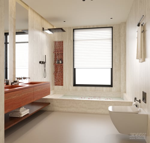 Modern Minimalist Bathroom Scene with Rain Shower and Vanity 3D model