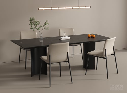 Modern Marble Dining Table and Chairs Set 3D model