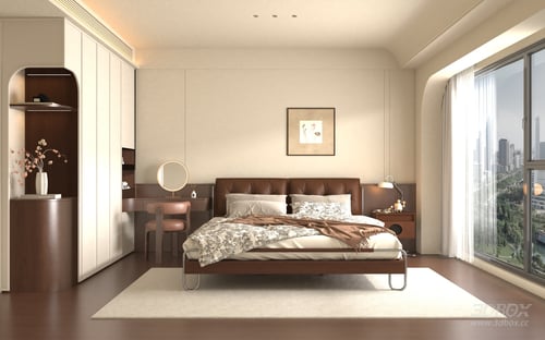 Mid Century Modern Bedroom Interior Scene 3D model