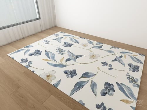 Watercolor Blue Floral Leaf Pattern Carpet 3D model