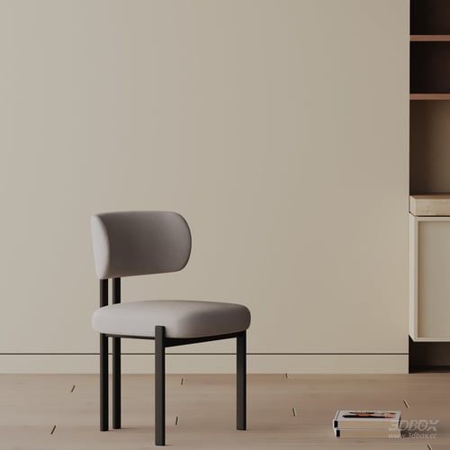Modern Minimalist Fabric Upholstered Dining Chair with Black Metal Frame 3D model