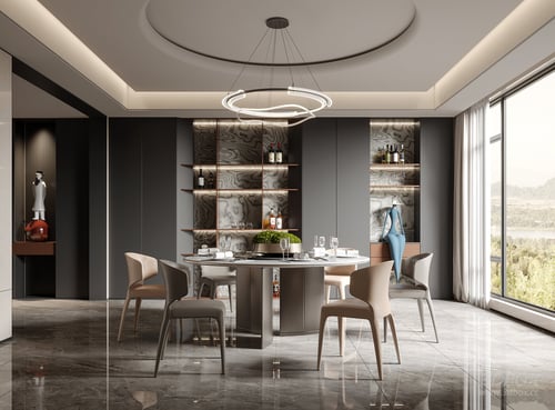 Modern Italian Style Luxury Dining Room Interior 3D model