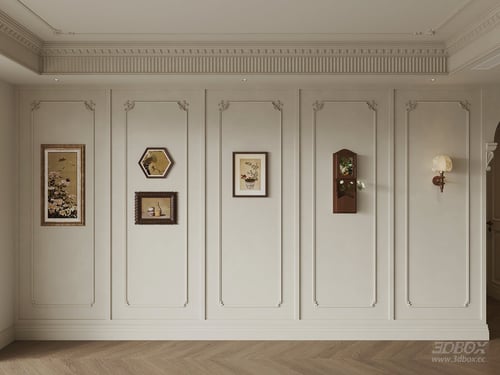 French style plaster line wall panel interior scene 3D model