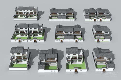 Traditional Chinese Courtyard Villa Exterior Collection 3D model