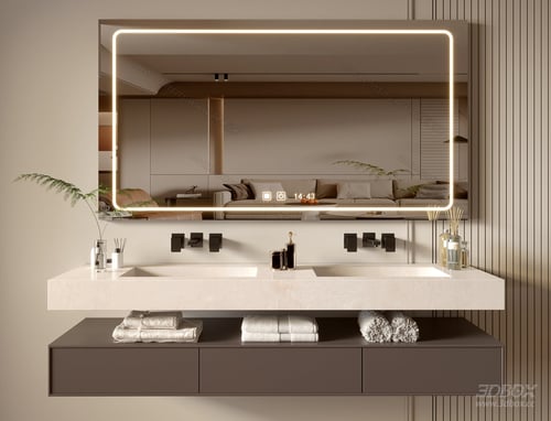 Modern Double Sink Bathroom Vanity with Backlit Mirror 3D model
