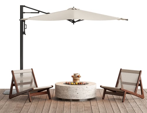 Modern Outdoor Patio Fire Pit Seating Set with Cantilever Umbrella 3D model