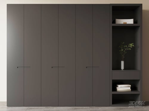 Modern Minimalist Wardrobe With Display Shelf 3D model