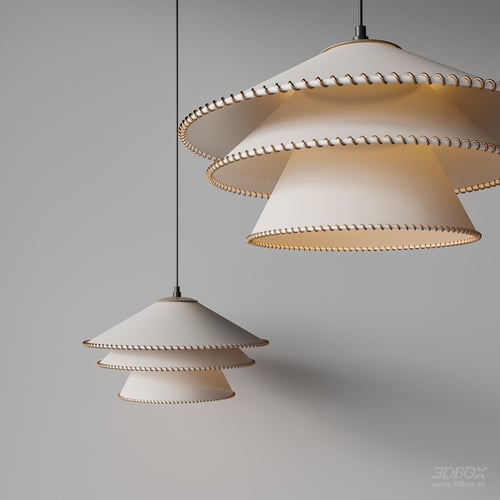 Mid Century Modern Fabric Shade Pendant Ceiling Lamp Set 3D model