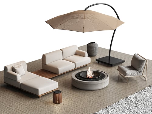Modern Outdoor Patio Furniture Set with Fire Pit and Parasol 3D model