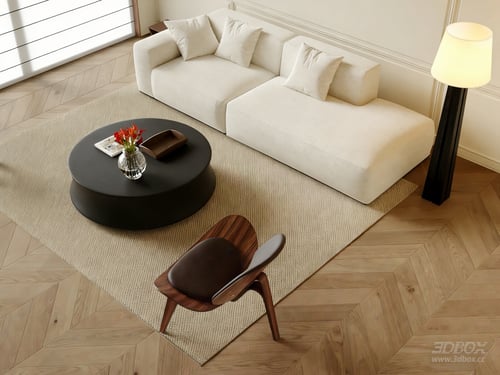 Mid-century Modern Living Room Sofa Set 3D model