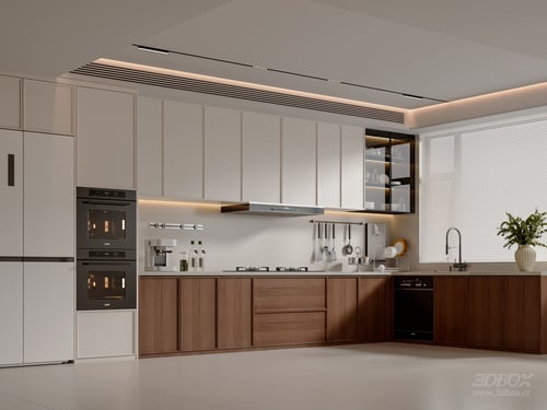 Mid-Century Modern Open Kitchen Scene 3D model