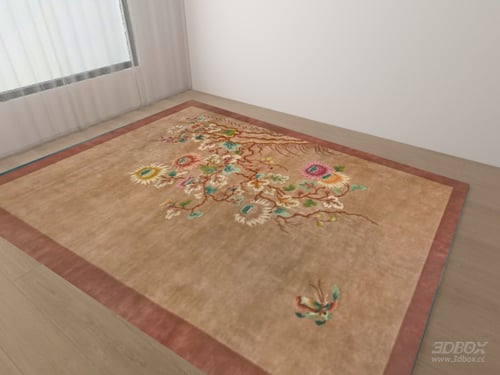 Vintage Floral Pattern Beige Carpet 3D model