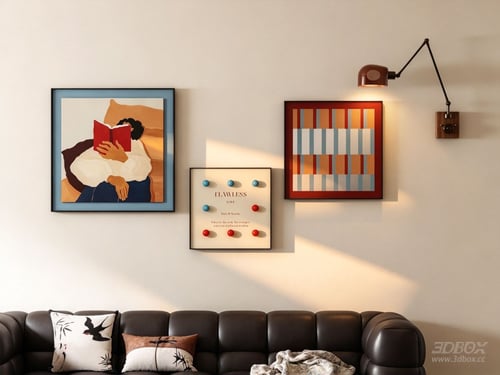 Mid Century Decorative Framed Painting Set 3D model