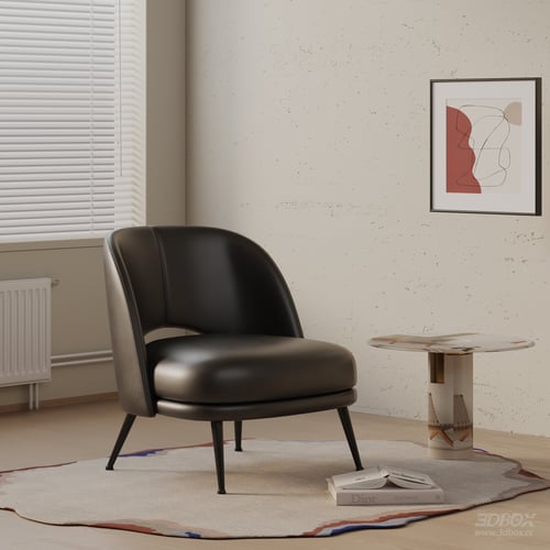Modern Minimalist Dark Leather Armchair with Metal Legs 3D model