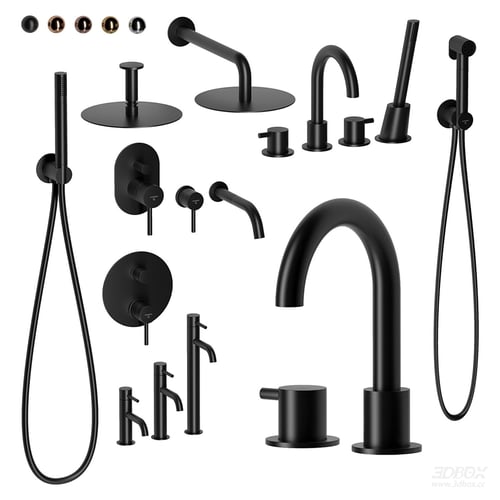 Matte Black Bathroom Faucet and Shower Set 3D model