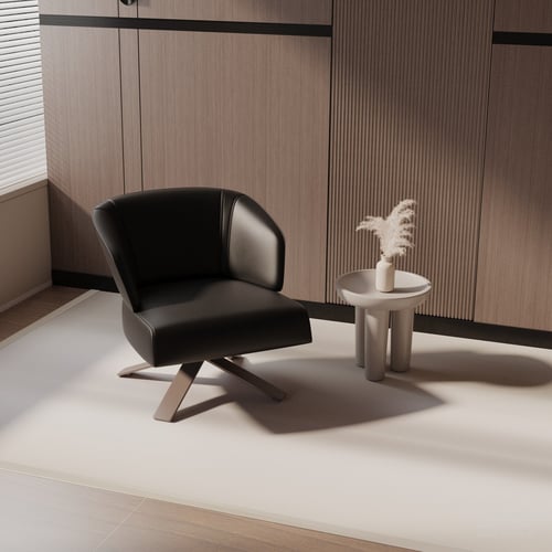 Modern Black Leather Swivel Armchair 3D model