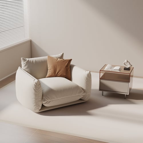 Modern Fabric Upholstered Armchair with Side Table 3D model