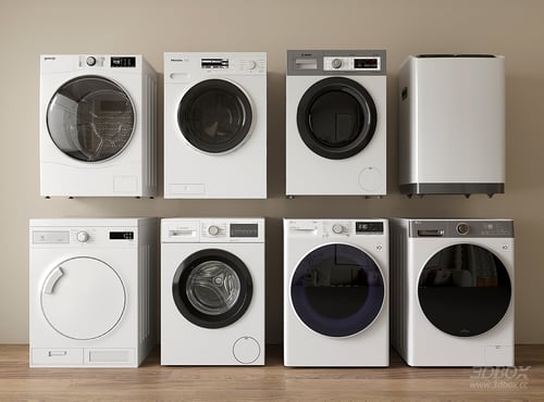 Modern Automatic Washing Machine Set, Front & Top Load Washers 3D model