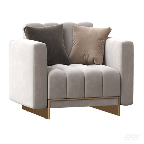 Modern Luxury Velvet Single Armchair with Brass Base 3D model