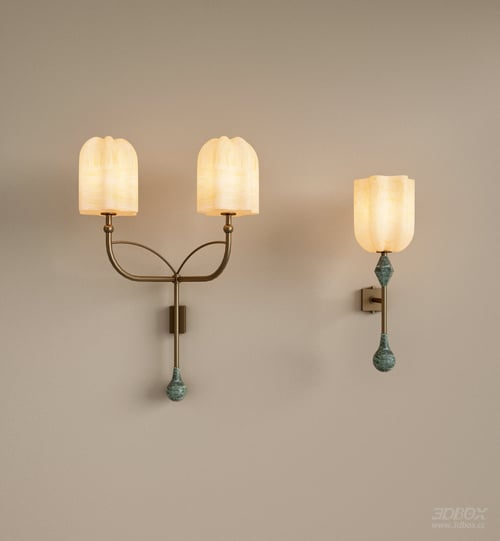 Modern Luxury Marble Shade Brass Wall Light Set 3D model
