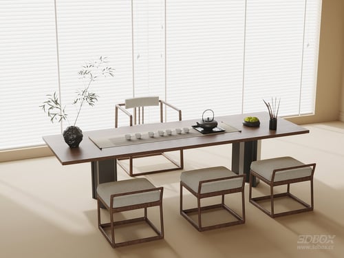 New Chinese Style Tea Table Set with Chairs 3D model