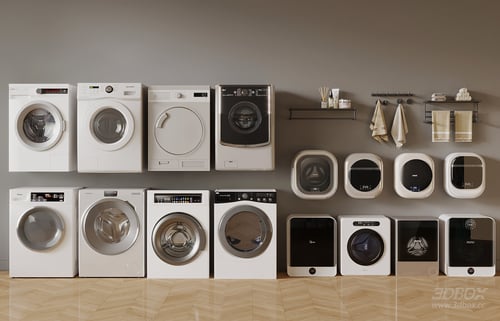 Modern Washing Machines Collection Household Appliance Set 3D model