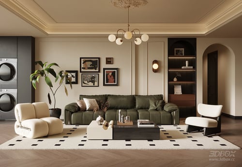 French Retro Style Luxury Living Room Interior Scene 3D model