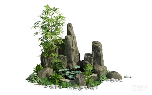 New Chinese Style Zen Garden Rockery Landscape Set 3D model