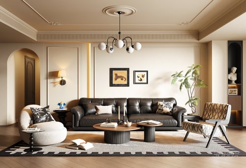French Retro Style Living Room Interior Scene 3D model