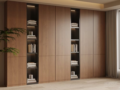 Mid Century Walnut Wood Built-in Book Display Cabinet 3D model