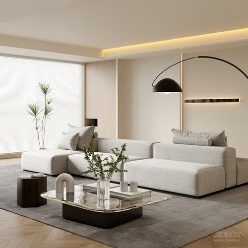 Modern Minimalist Living Room Interior Scene 3D model