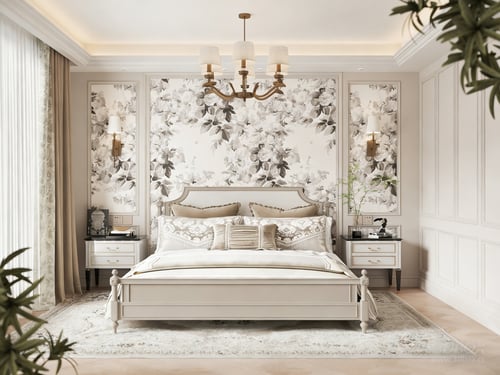 American Vintage French Retro Master Bedroom Interior 3D model