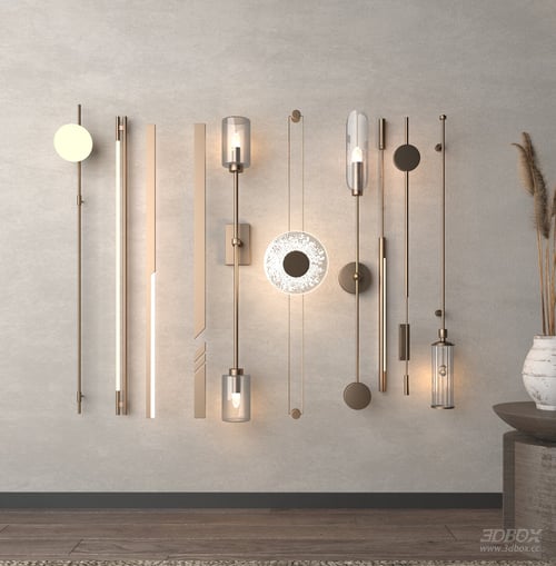 Modern Brass Glass Wall Light Set 3D model