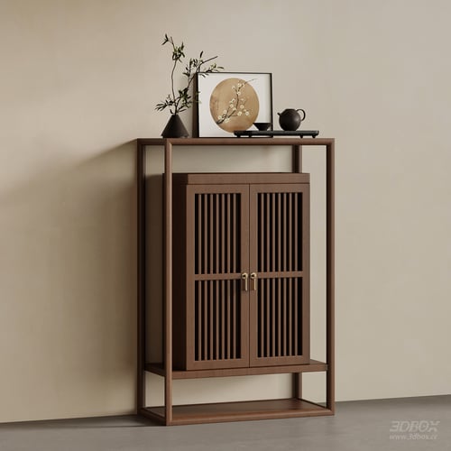New Chinese Style Walnut Wood Side Cabinet 3D model