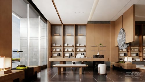 New Chinese Style Modern Tea Room Interior Scene 3D model