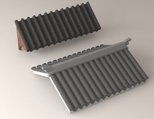Traditional Chinese Grey Tile Roof Set 3D model