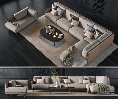 Modern Luxury Fabric Leather Sofa Set with Coffee Table 3D model