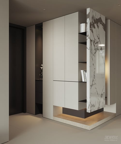 Modern Hallway Entry Shoe Cabinet with Marble Partition 3D model
