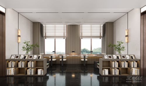 Modern Minimalist Reading Work Room Interior Scene 3D model