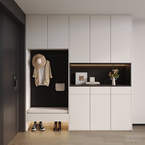 Modern Minimalist Hallway Shoe Cabinet with Entry Bench 3D model