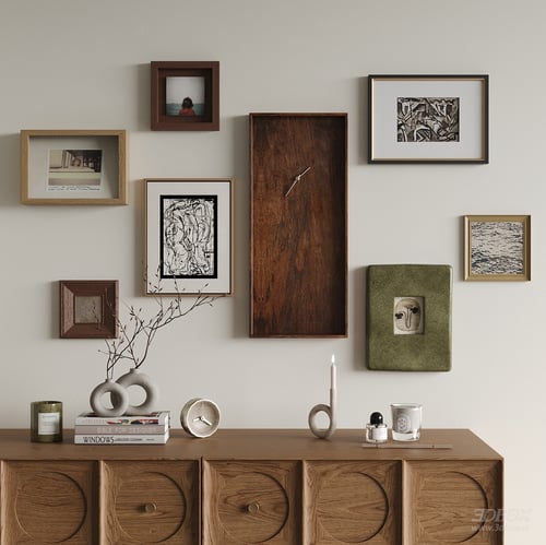 Modern Decor Set With Photo Frames Clock Vase Books 3D model