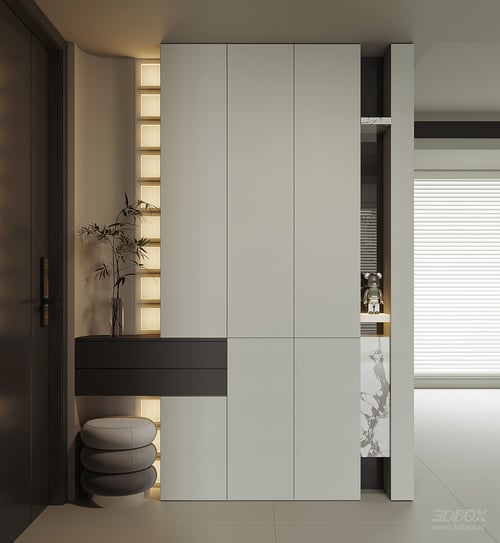 Modern Minimalist Hallway Entry Shoe Cabinet 3D model