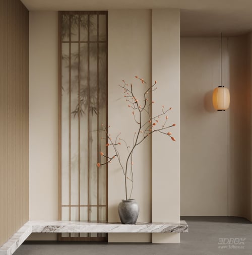 New Chinese Style Minimalist Entryway Hallway Scene 3D model