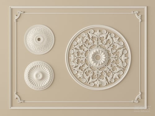 Classic European Decorative Plaster Ceiling Rosette Set 3D model