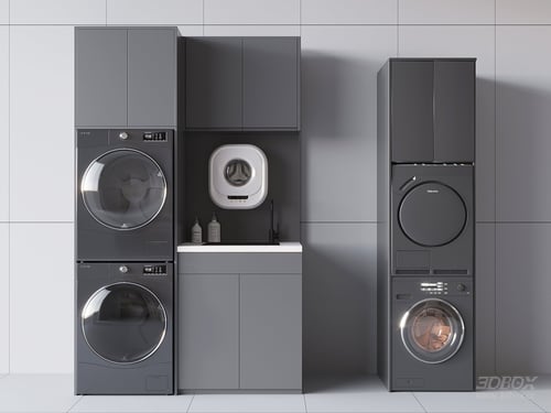 Modern Laundry Cabinet with Washing Machine and Dryer 3D model