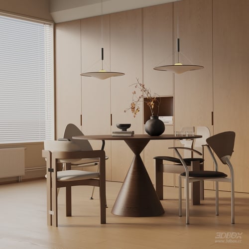 Modern Minimalist Wooden Dining Room Interior Set 3D model