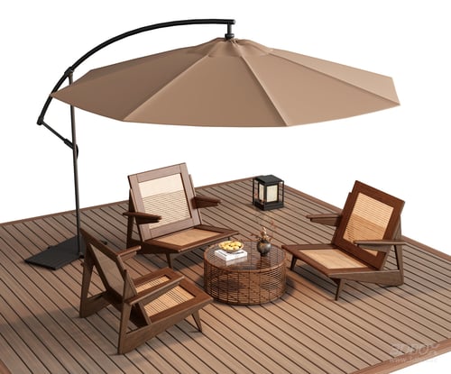 Modern Rattan Outdoor Seating Set with Patio Umbrella 3D model