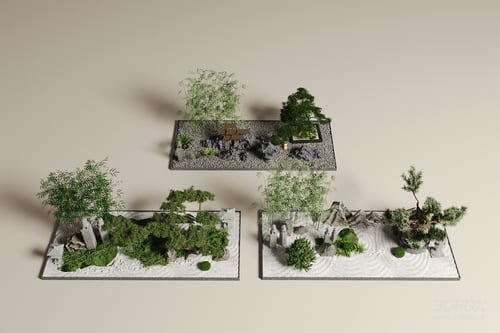 Zen Garden Landscape Ornament Set, Chinese Courtyard Rockery Bonsai Decor 3D model