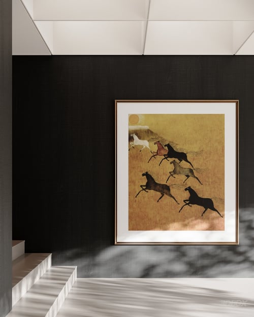 Oriental Style Galloping Horses Decorative Wall Frame 3D model